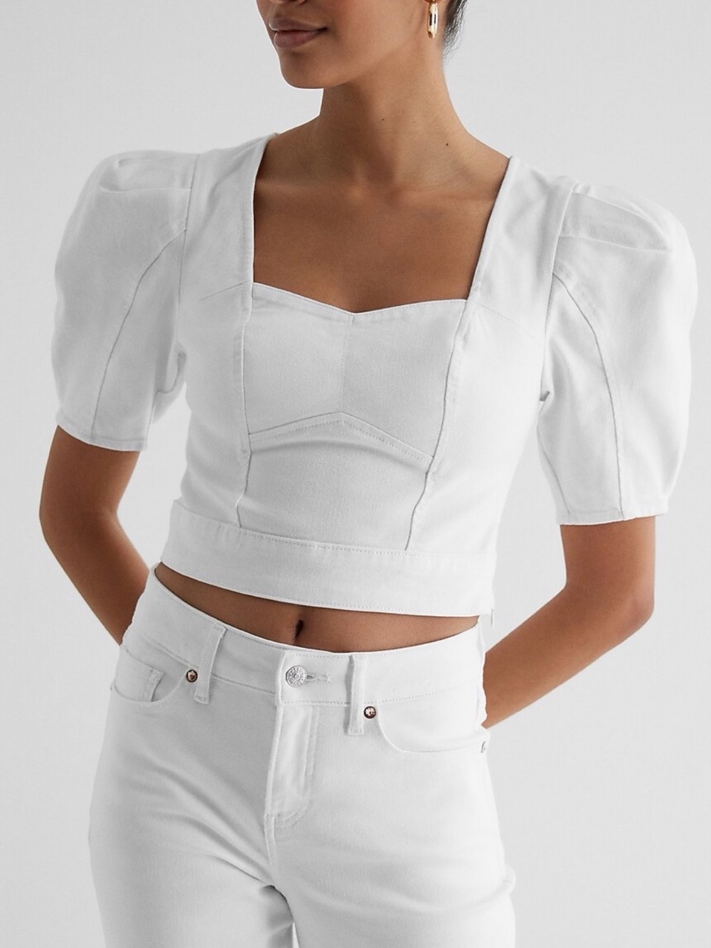 Denim Puff Sleeve Corset Cropped Top